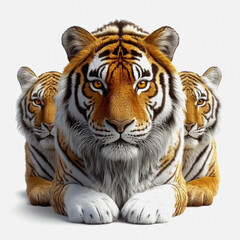 Obraz premium Stunning Illustration of Isolated Tigers in Wildlife Safari Setting, Perfect for Animal Enthusiasts and Nature Lovers, Featuring Realistic Textures and Details