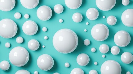 Abstract White Spheres on Turquoise Background   Minimalist 3D Design