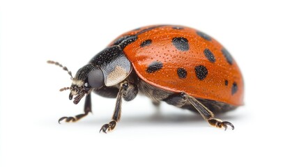 Naklejka premium Macro Shot of Vibrant Ladybug on White Background
