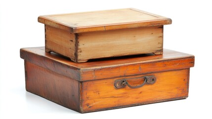 Vintage Wooden Boxes Stacked on White Background