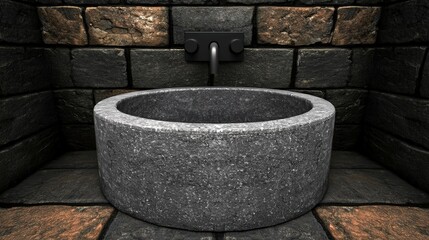Stone Sink and Faucet in Rustic Bathroom Interior Design
