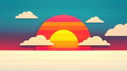 Obraz premium Colorful Sunset with Clouds Paper Cutout Style Illustration