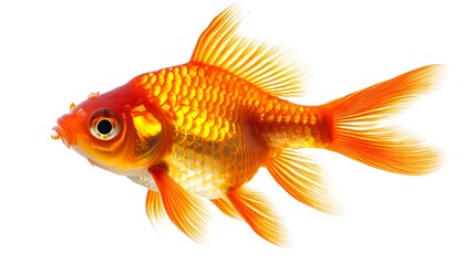 Orange Goldfish with Flowing Fins Against White Background