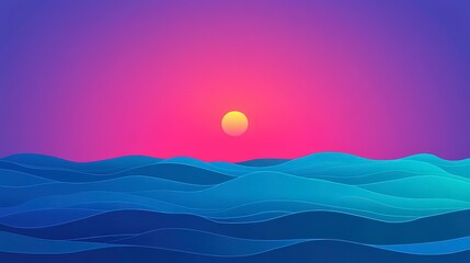 Vibrant Abstract Seascape at Sunset with Smooth Waves and Colorful Gradient Sky Illustrating Nature's Serenity and Tranquility in Digital Art