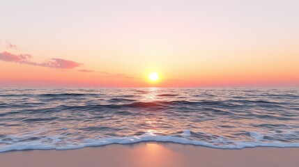 Fototapeta premium Peaceful Sunset Over Ocean Waves on Sandy Beach Calm Sea Horizon Nature Background