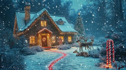 A picturesque scene of Santa's North Pole house,