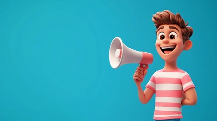3D cartoon character with a megaphone in his hand. This concept for business, advertising, social media, many more