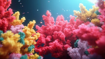 Naklejka premium Vibrant Coral Reef Underwater Scene With Colorful Fish and Sunbeams