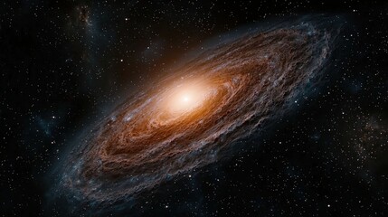 Fototapeta premium Spiral Galaxy with Bright Core and Stars Cosmic Background