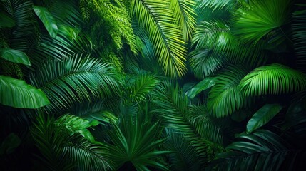 Lush Tropical Jungle Foliage   Green Palm Leaves and Plants Background