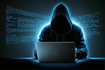 hacker typing on keyboard, sitting in front of monitor for graphic use