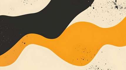 Obraz premium Abstract background with wavy lines in orange, black, and beige with black specks.