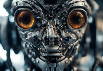 Fototapeta premium intelligence closeup ai three concept techno science futuristic face look cyber robot artificial fantastic dimensional digital modern cyborg computer robotic iris human eye mechanical machine eyes des