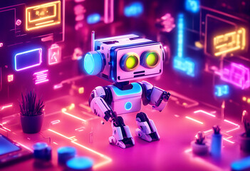 Fototapeta premium content tags symbol mobile ometric black information cartoon robot chatbot signs cute label design technology chat code square ai datum scan icon bar line engineering vector qr illustration qrcode gen