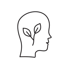 leaves in head icon vector, vector flat black linear illustration for web and app on white background..eps