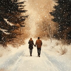 couple walking in the snow