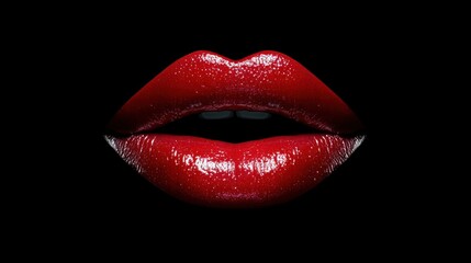 Natural Red Lips Close Up with Perfect Skin on Black Background