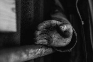 Dirty working hand of a man