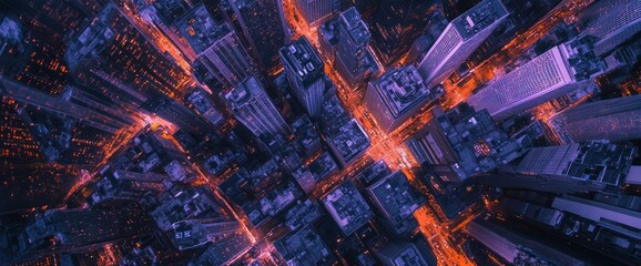 Aerial View of a Cityscape at Night