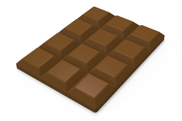 3D Illustration of a chocolate bar, square pieces. Isolated on transparent background