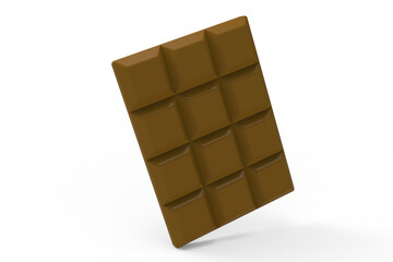 3D Illustration of a chocolate bar, square pieces. Isolated on transparent background