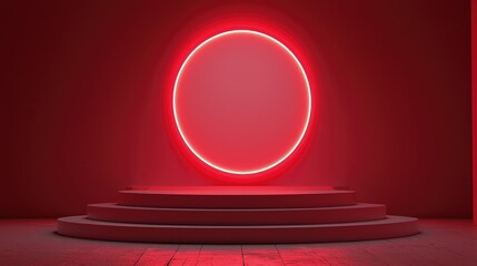 Fototapeta premium Red Neon Circle Above a White Circular Platform