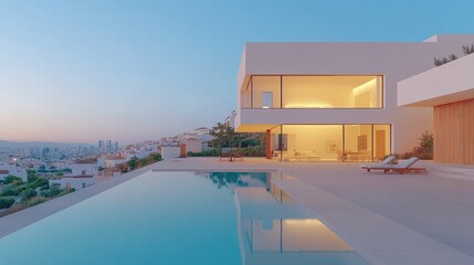 Fototapeta premium Contemporary Cubic Villa with Lush Landscaped Backyard