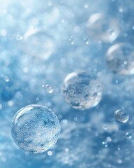 Ice cube balls with drops of water on a blue background. Macro.