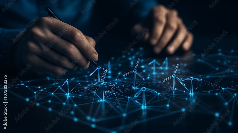 Leinwandbilder A person is sketching data connections on a digital interface, illustrating concepts like networking and technology.