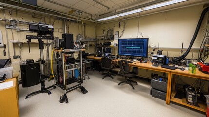 Fototapeta premium Space probe equipment in a high-tech lab, innovation and discovery in the field of astronomy.