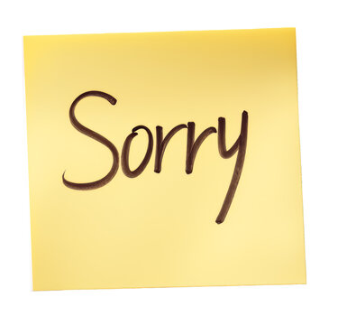 Sorry" Written on Yellow Note with Transparent Background.