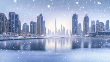 Fototapeta premium The snow-covered skyline of Dubai captured in a realistic winter