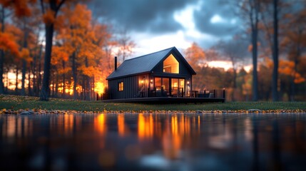 Obraz premium Secluded Maine Lakeside Retreat in a Cozy Tiny House