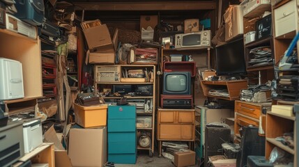 Cluttered Room with Vintage Electronics