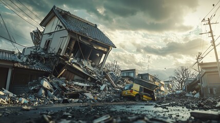 Fototapeta premium 巨大地震による日本家屋の倒壊