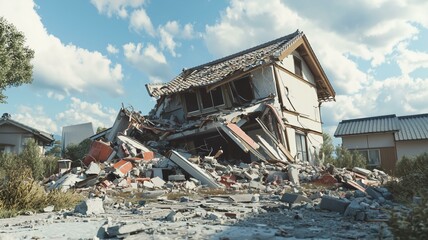巨大地震による日本家屋の倒壊