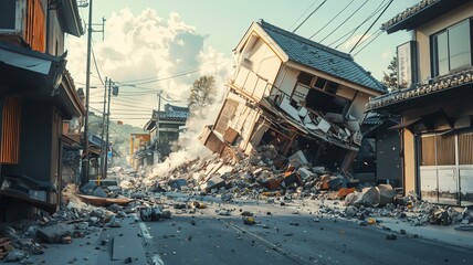巨大地震による日本家屋の倒壊
