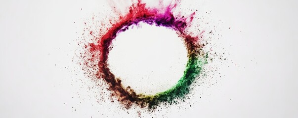 Colorful powder explosion forming circle on white background
