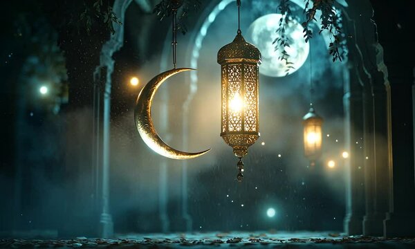 ramadan kareem background with moon and lantern
