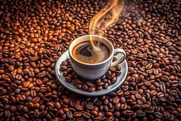 a cup of coffee with a fire burning in the background