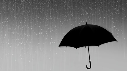A silhouette of an umbrella against a backdrop of falling rain, conveying a moody atmosphere.