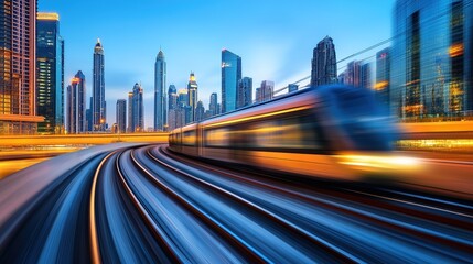 Cityscape, city at night, city skyline. Dubai business district skyline by night