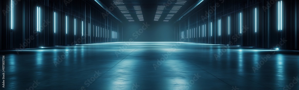 Leinwandbilder a modern, illuminated hallway with sleek lines and a reflective surface, creating a futuristic atmos