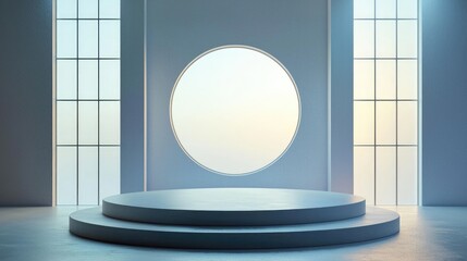 Minimalist Stage with Circular Window and Two Platforms