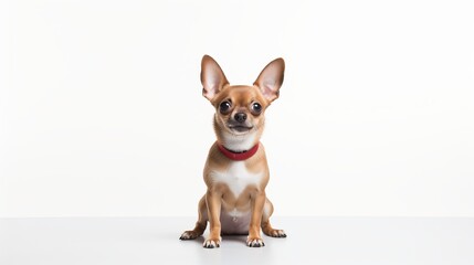 Obraz premium Adorable Chihuahua sitting proudly against a clean, white backdrop at home. Generative AI