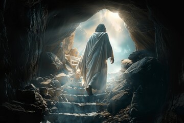 Jesus Christ Walking Out of the Tomb - Resurrection, Light, and Hope