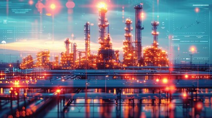 Fototapeta premium Innovative Future Energy Factory and Plant with Digital Data Display