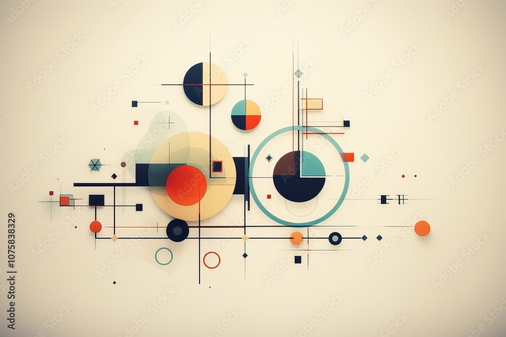 Poster colorful geometric abstract design with circles and lines on a soft background. generative ai