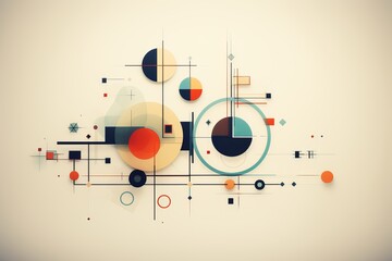 Obraz premium Colorful geometric abstract design with circles and lines on a soft background. Generative AI