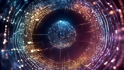 Obraz premium techno geometric flowing background global creativity shiny triangle particle future connection dot tech blue flow concept security connecting mesh shape elegant curve science technological 